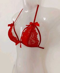 Red Lace Bra with Bow Details