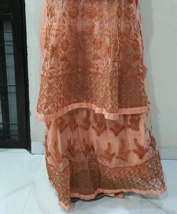 Peach Embroidered Sharara Suit