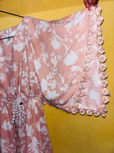 Floral Print Dress with Crochet Trim