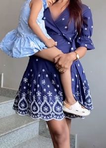 Blue Embroidered Mini Dress