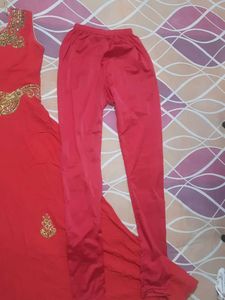 Red &amp; Gold Embellished Anarkali Suit