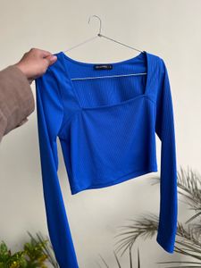 Blue Long Sleeve Crop Top