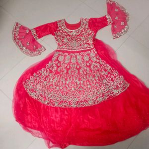 Pink Red Embroidered Anarkali Suit