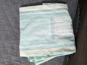 W Brand Blue Mandarin Neck Printed kurta