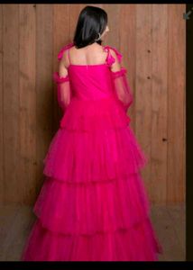 Hot Pink Tulle Tiered Gown