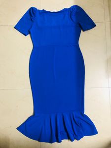 Royal Blue Bodycon Dress With Ruffle