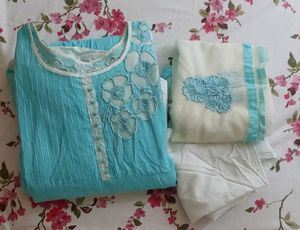 🩵🤍sky Blue Anarkali Kurta Set In Pure Cotton