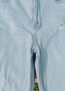Wide Leg, Mid Rise, Light Blue, Ribbed Jeans