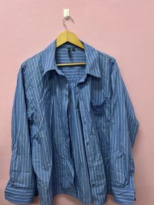 blue oversized striped shirt
