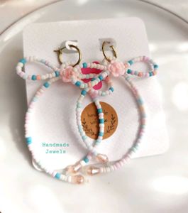 Pastel Bead Bow Earring Hoops