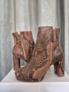 Snakeskin Print Platform Booties