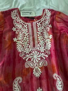 Pink &amp; Orange Embroidered Paisley Kurti - New with