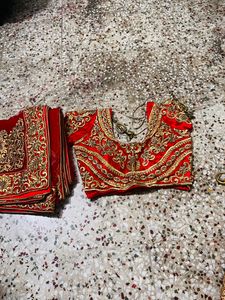 Red Bridal Lehenga With Dupatta &amp; Blouse