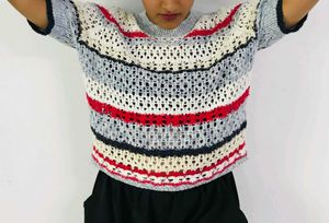 Striped Knit Cropped Sweater