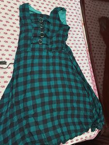 Checked Green Casual Dress