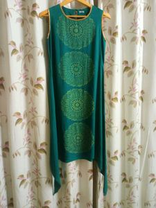 Green Sleeveless A-line Fish Cut Dress, Size -XS
