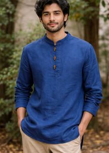 Stylish Men's Blue Cotton Kurta (Chest/Waist: 20.5
