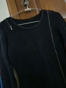 Chic Black Bodycon Woolen Dress