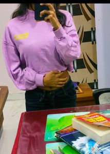 Zudio Cute Purple Cropped Oversized Sweatshirt