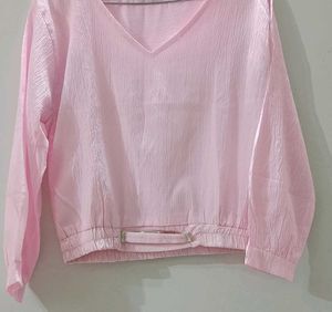 Pink Long Sleeve V-Neck Top