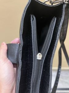 Black Croc Embossed Shoulder Bag