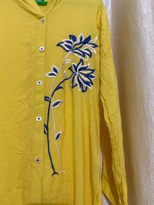 Yellow Floral Embroidered Kurta With Pent