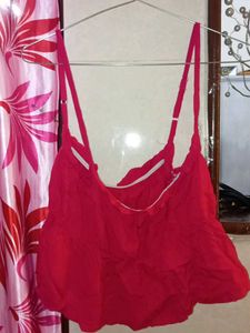 Red Spaghetti Strap Ruffle Top