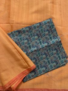 Beautiful Coral Orange Saree With Blouse