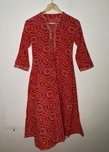 Red Bandhani Print Kurti