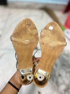 Gold Beaded Heeled Sandals