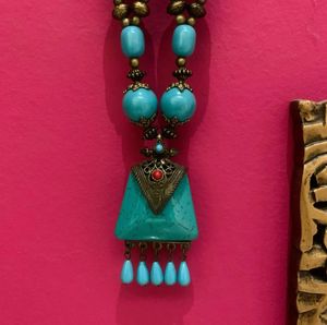 Statement Turquoise Beaded Necklace from Bhutan
