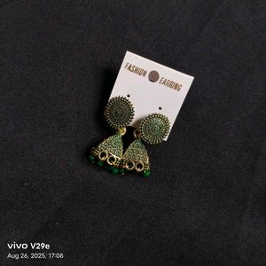 Green Jhumka Earrings