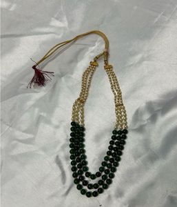 green and cream  Beaded Layered Necklace