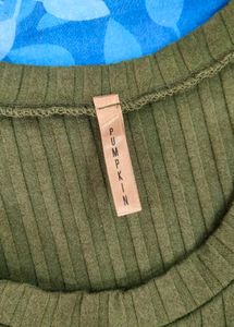 Olive Ribbed Cold Shoulder Dress