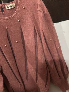 Pink ballon type Pearl Embellished Sweater