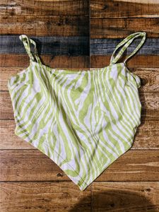Green and White zebra print crop top from, SHEIN.