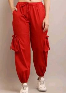 Red Cargo Pants - Trendy Wide Leg Trousers