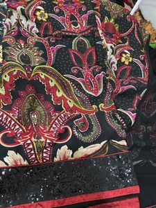 Black And Red Combo Saree With Stitched Blouse