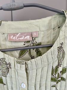 Floral Print Westside Dress/kurta In Mint Green
