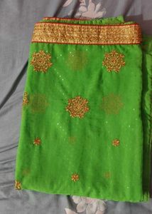 Green & Gold Embroidered Sari