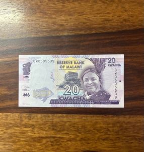 UNC 20 MALAWIAN KWACHA - SERIAL NO. BW0505539