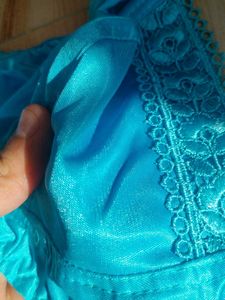 satin Turquoise Bra with Lace Detail