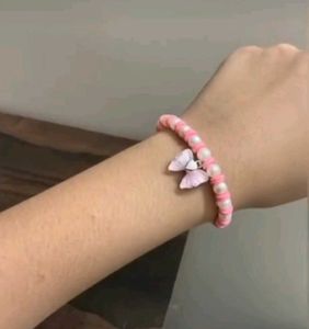 Pink Bow Pearl Bracelet