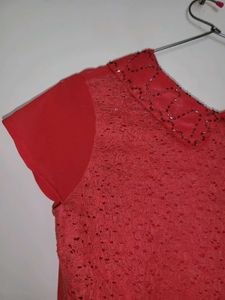 Red Lace Peter Pan Collar Top