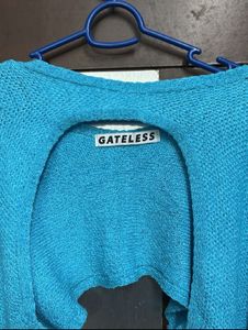 Blue Cropped Knit Top