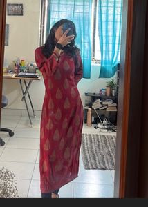 Maroon Printed Kurta