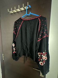 Forever 21 Embroidered Black Boho Top
