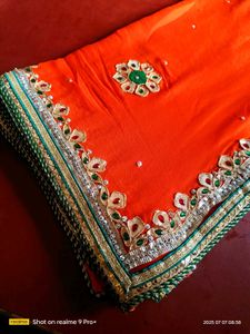 Hand Work Orange Odhni