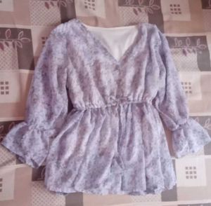 Light Blue Printed Casual Top