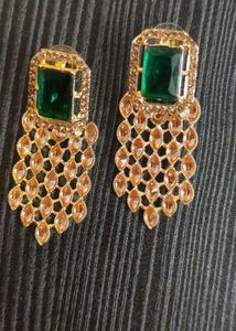 Green Stone Earrings Golden